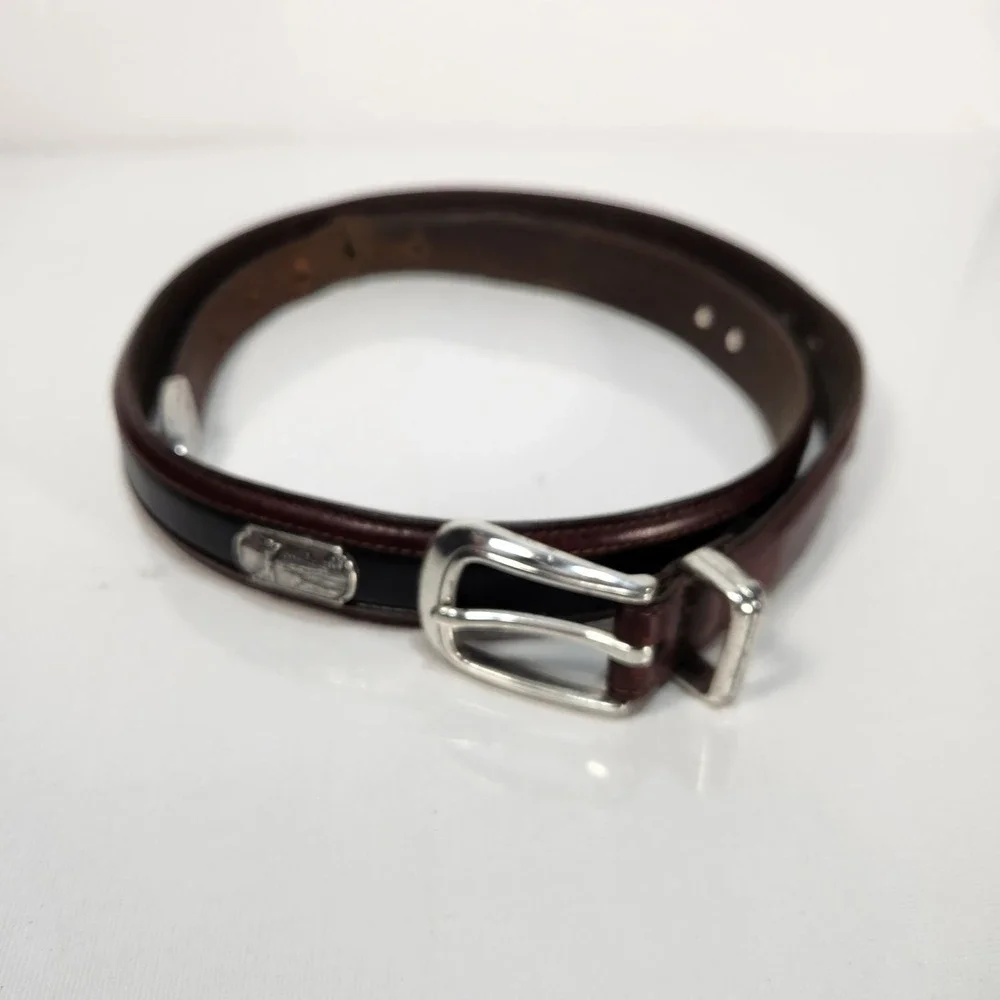 Onyx by Brighton Mens Golf Ornament Leather Belt Two-Tone Size 40 Brown Black‎